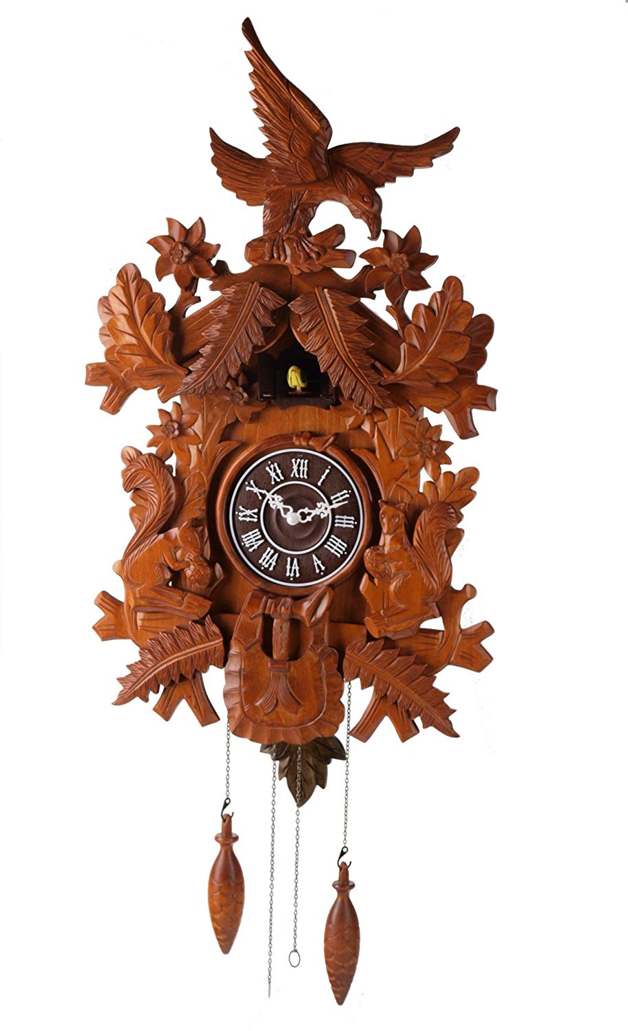 Maple Clocks Deluxe 16-inch Eagle and Squirrel Cuckoo Clock, Home Decor, Specialty Quality, Quartz Timepieces - C00121