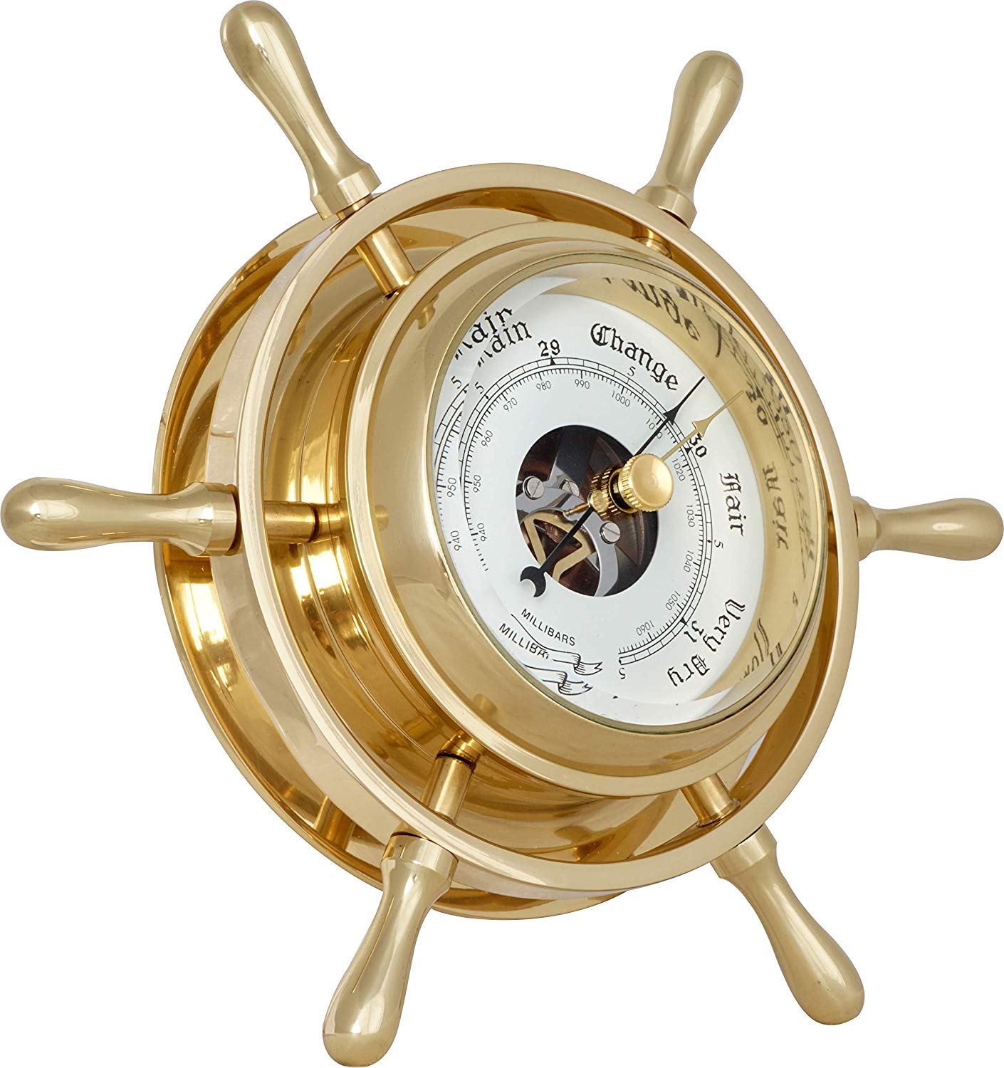 JUSTIME 3.5 Inch Antique Solid Brass Ship Wheel Barometer, Nautical Wall Hanging Décor SBM-35-SW-077