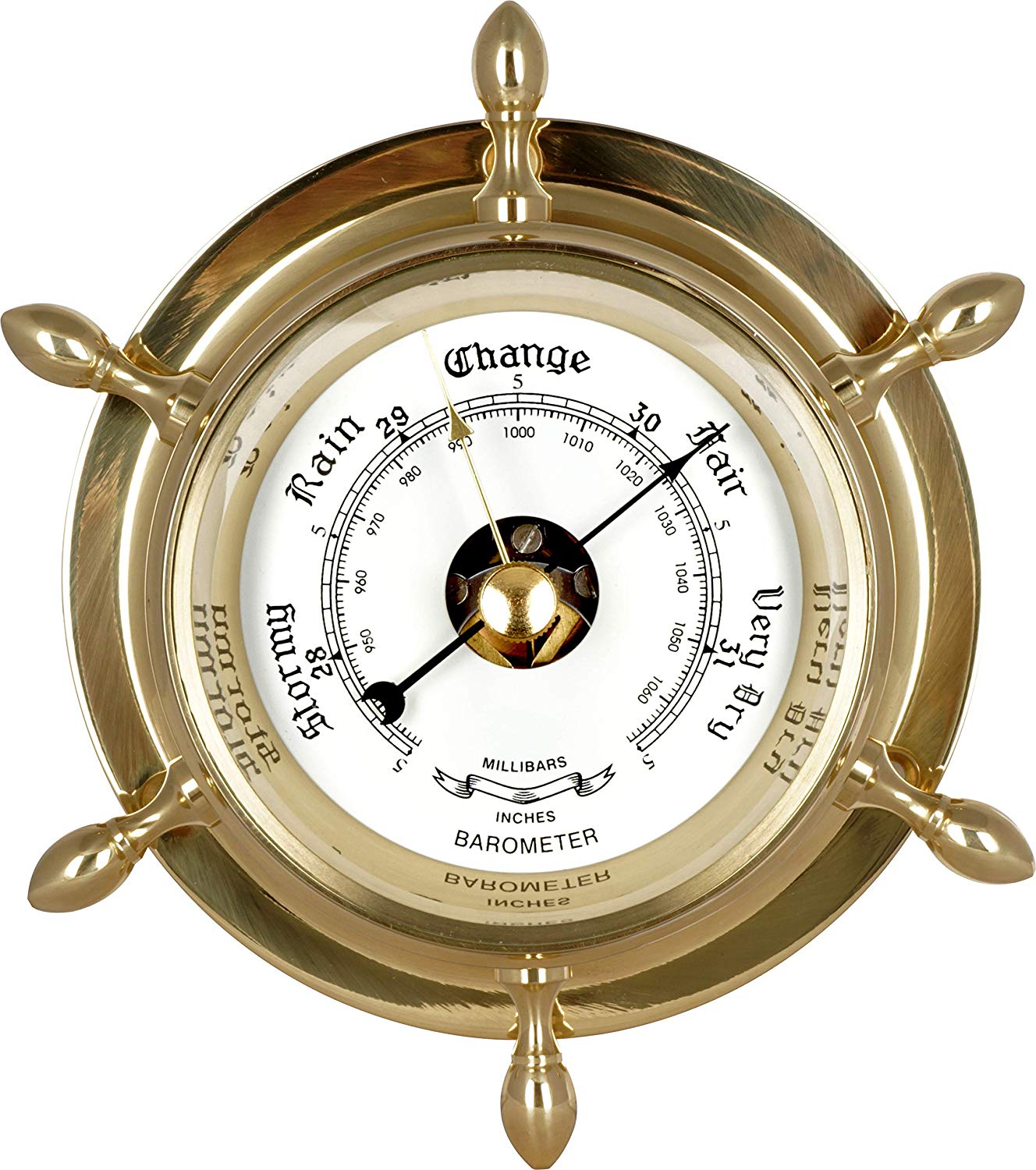 JUSTIME 3 Inches Antique Solid Brass Ship Wheel Barometer, Nautical Wall Hanging Décor BT2428498