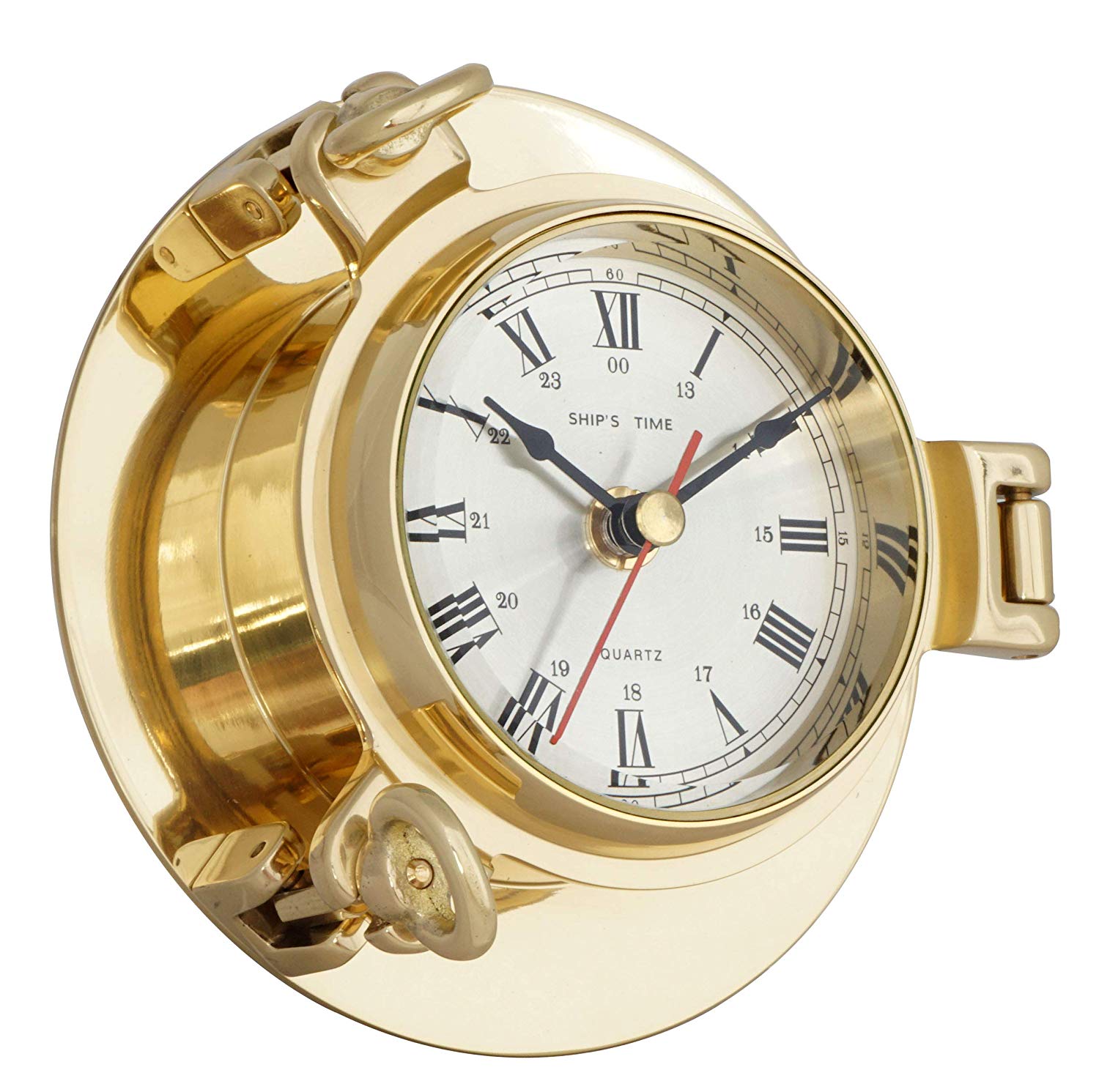 JUSTIME 3.5 Inch Brass Porthole Clock, Nautical Wall Hanging Décor