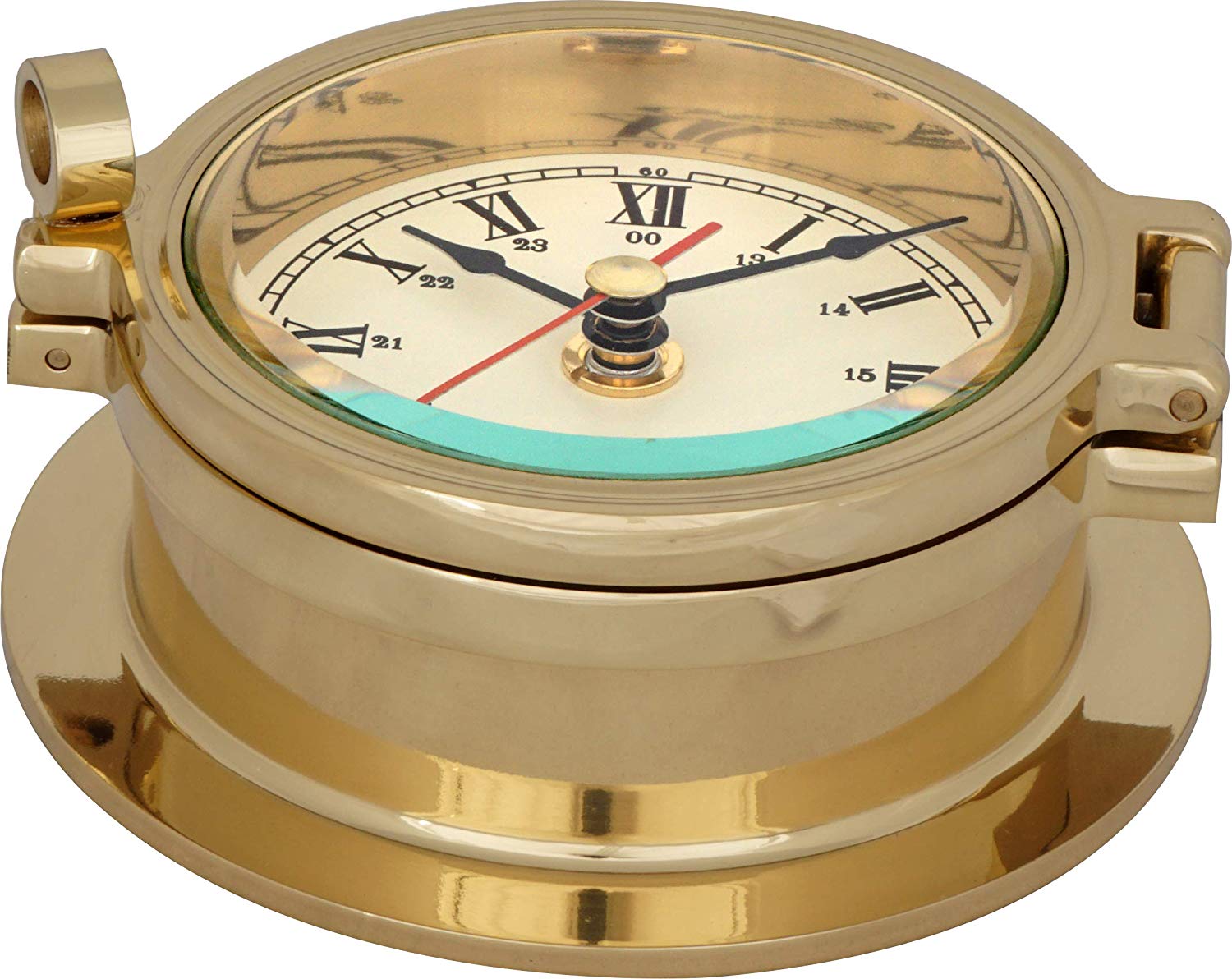 JUSTIME 3.5 Inch Brass Porthole Clock, Nautical Wall Hanging Décor