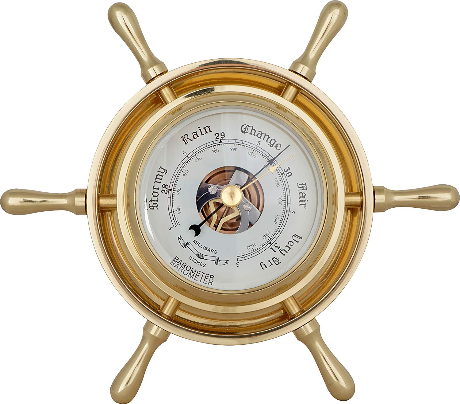 JUSTIME 3.5 Inch Antique Solid Brass Ship Wheel Barometer, Nautical Wall Hanging Décor SBM-35-SW-077