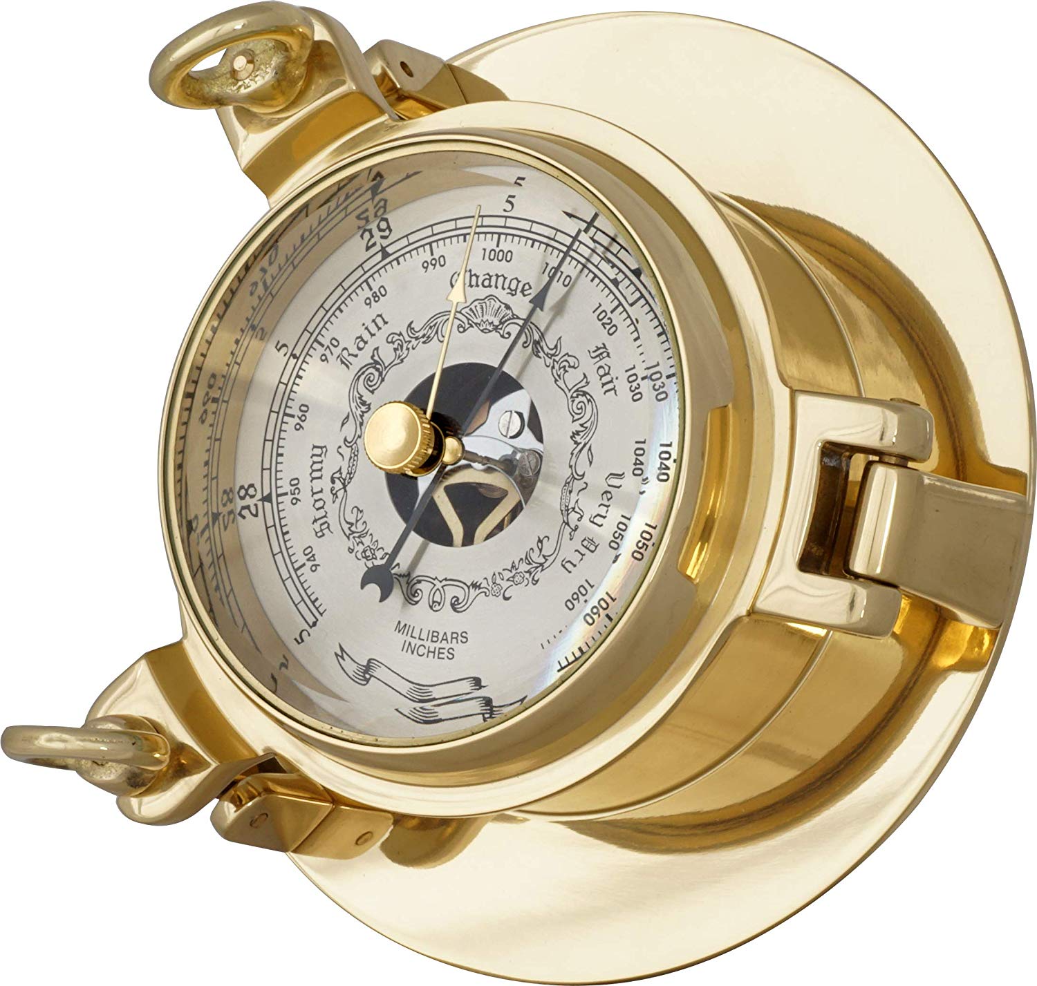 3 Inch Barometer Insert JUSTIME 3.5 Inch Brass Porthole Barometer, Nautical Wall Hanging Décor ...